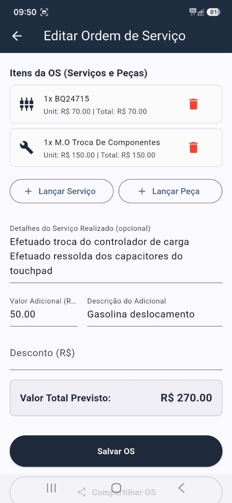 Tela do app OSPrime 10