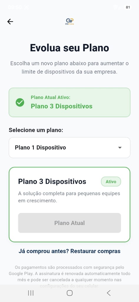Tela do app OSPrime 7
