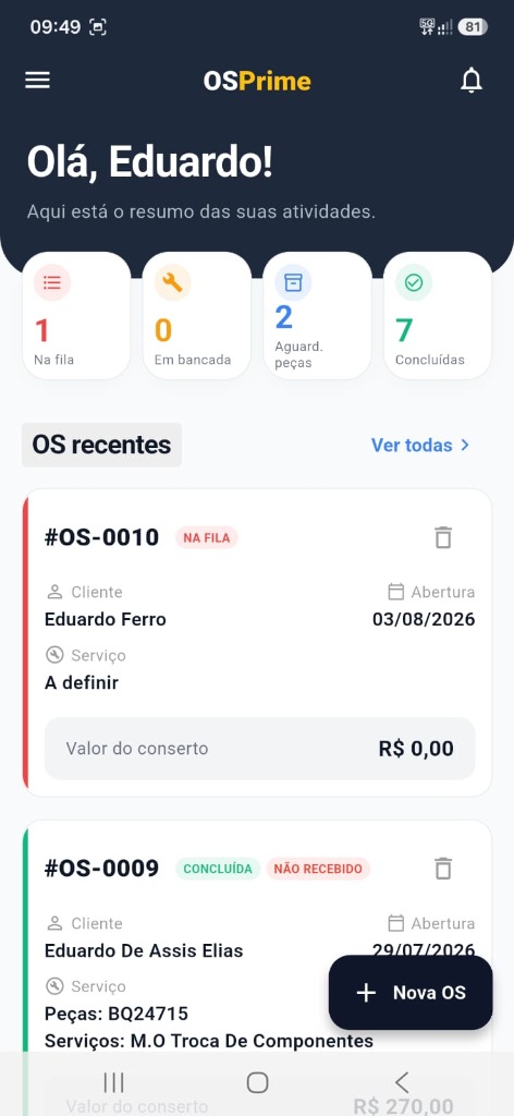 Tela do app OSPrime 9
